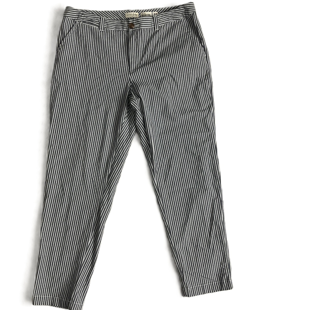 NWOT ‎ Maison Jules Blue White Striped Ankle Casual Weekend Pants Size 12
